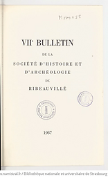 Bulletin de la Société d'histoire et d'archéologie de Ribeauvillé