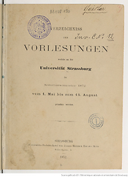 Verzeichnis der Vorlesungen an der Kaiser-Wilhelms-Universität Strassburg
