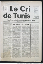 Cri de Tunis : hebdomadaire français, politique et littéraire